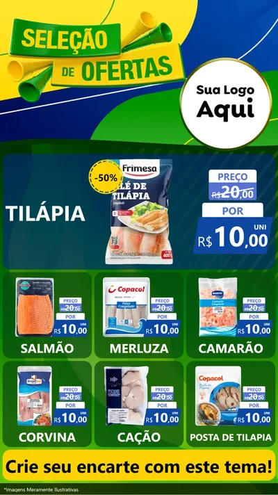 Modelo de Rede Social para Stories com o tema Seleção de Ofertas - Copa para Peixaria