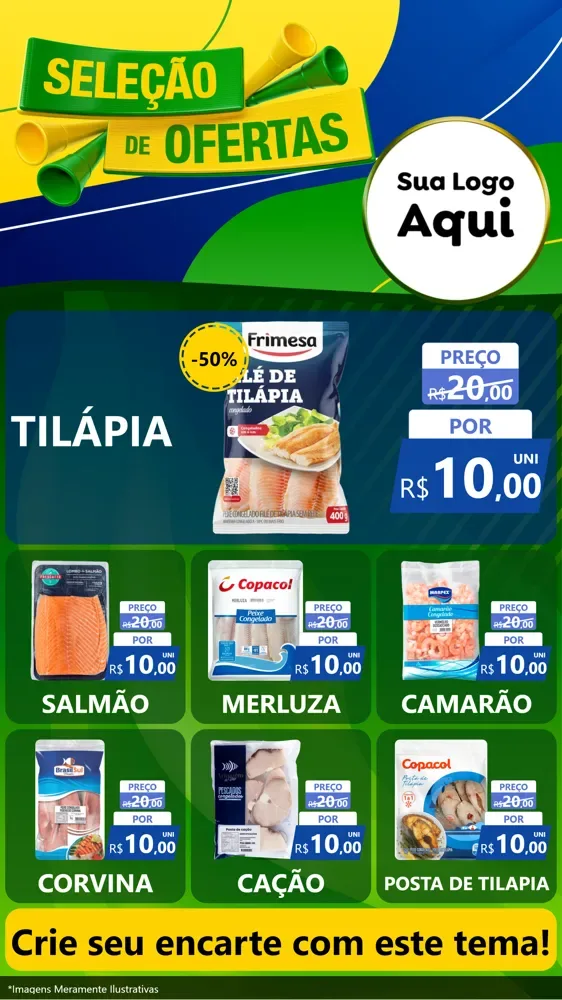 Modelo de Rede Social para Stories com o tema Seleção de Ofertas - Copa para Peixaria
