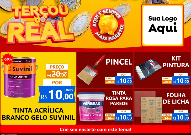 Modelo de Encarte para Encarte A4 Horizontal com o tema Terçou do Real para Tintas e Ferramentas