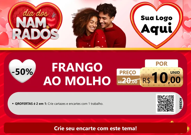 Modelo de Cartaz para Cartaz A4 Horizontal com o tema Dia dos Namorados para Restaurante