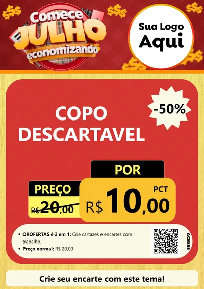 Modelo de Cartaz para Cartaz A4 Vertical com o tema Comece Julho Economizando para Embalagens