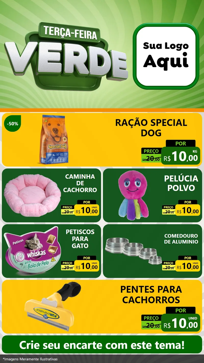 Modelo de TV para TV Vertical com o tema Terça - Feira Verde para Pet Shop