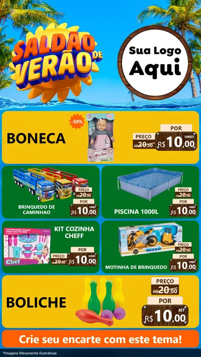 Modelo de TV para TV Vertical com o tema Saldão de Verão para Brinquedos