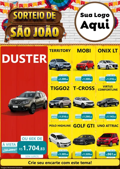 Modelo de Encarte para Encarte A4 Vertical com o tema Sorteio de São João para Concessionaria de Carros