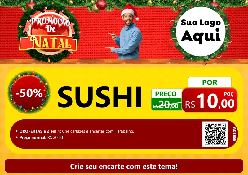 Modelo de Cartaz para Cartaz A4 Horizontal com o tema Promoção de Natal para Comida japonesa