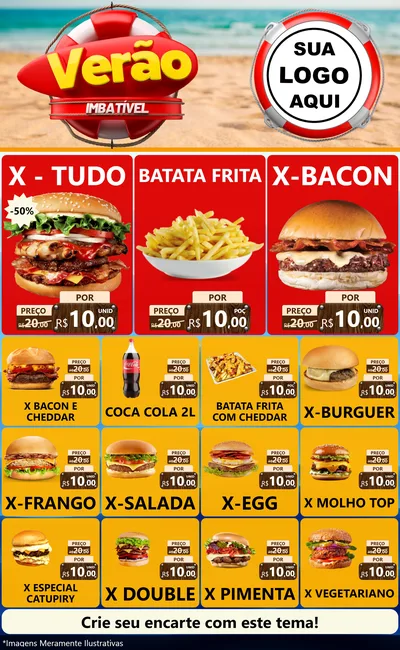 Modelo de Encarte para Encarte Grande com o tema Verão Imbatível para Hamburgueria