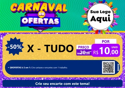 Modelo de Cartaz para Cartaz A4 Horizontal com o tema Carnaval de Ofertas para Hamburgueria