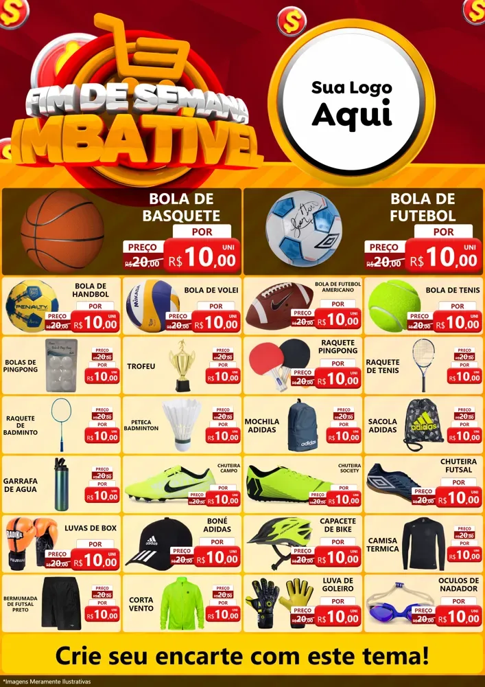 Modelo de Encarte para Encarte A4 Vertical com o tema Fim de Semana Imbatível para Artigos Esportivos