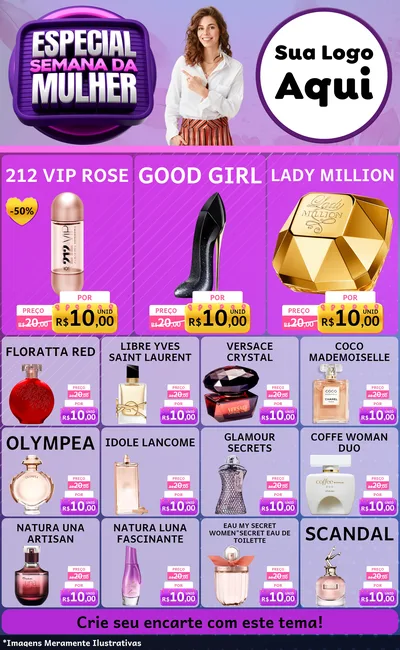 Modelo de Encarte para Encarte Grande com o tema Especial Semana da Mulher para Perfumes