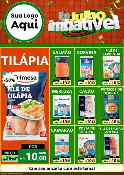 Modelo de Encarte para Encarte A4 Vertical com o tema Julho Imbatível para Peixaria