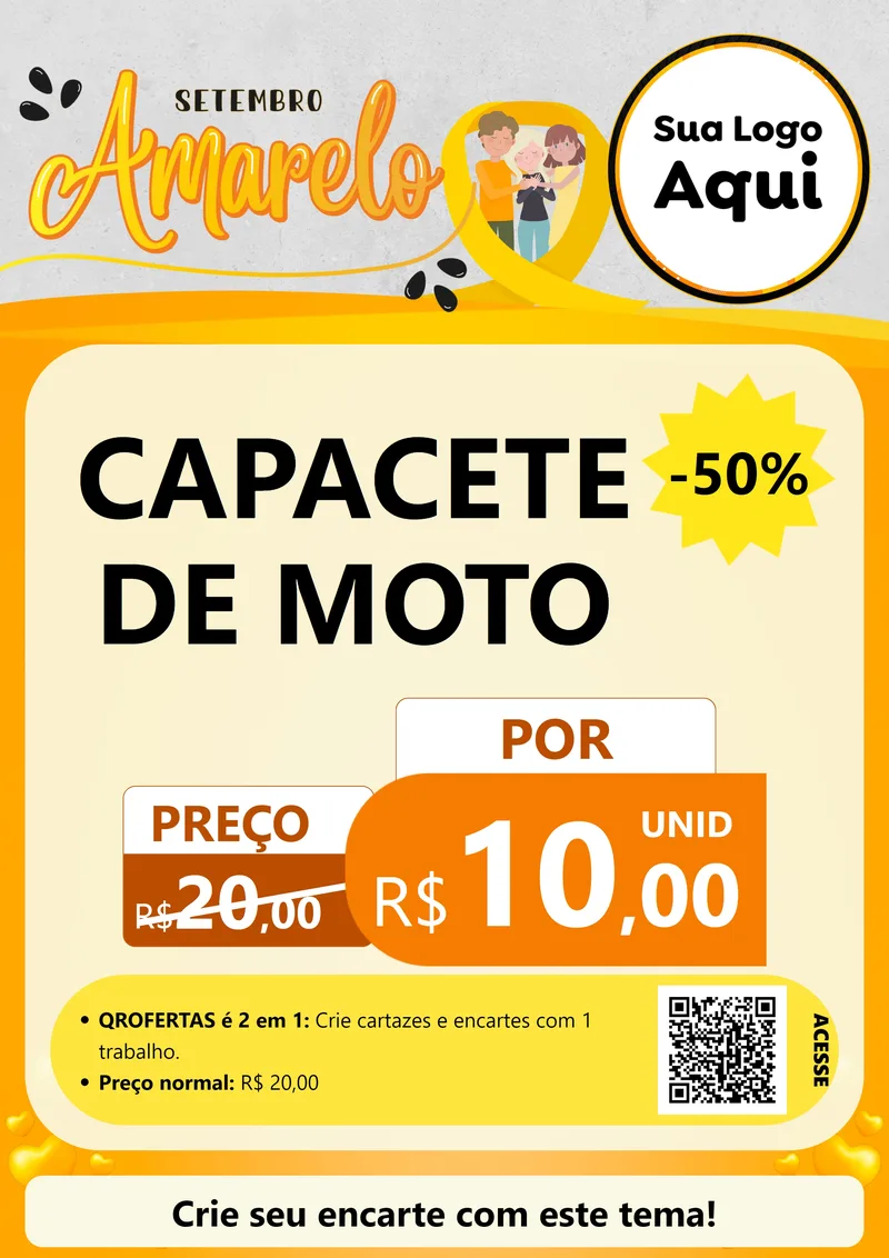 Modelo de Cartaz para Cartaz A4 Vertical com o tema Setembro Amarelo para Moto peças