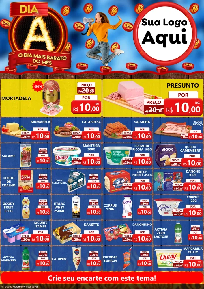 Modelo de Encarte para Encarte A4 Vertical com o tema Dia A - O Dia Mais Barato Do Mês para Frios e Laticínios