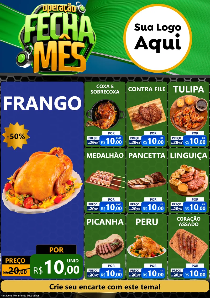Modelo de Encarte para Encarte A4 Vertical com o tema Operação Fecha Mês para Assados