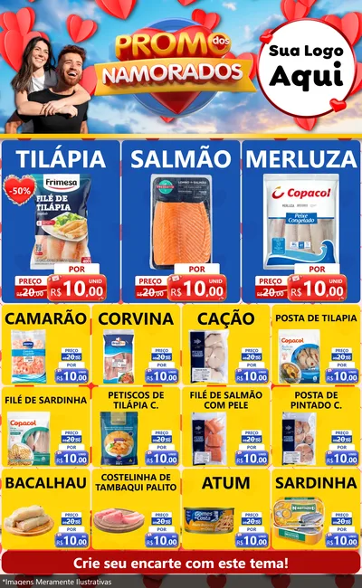 Modelo de Encarte para Encarte Grande com o tema Promo dos Namorados para Peixaria