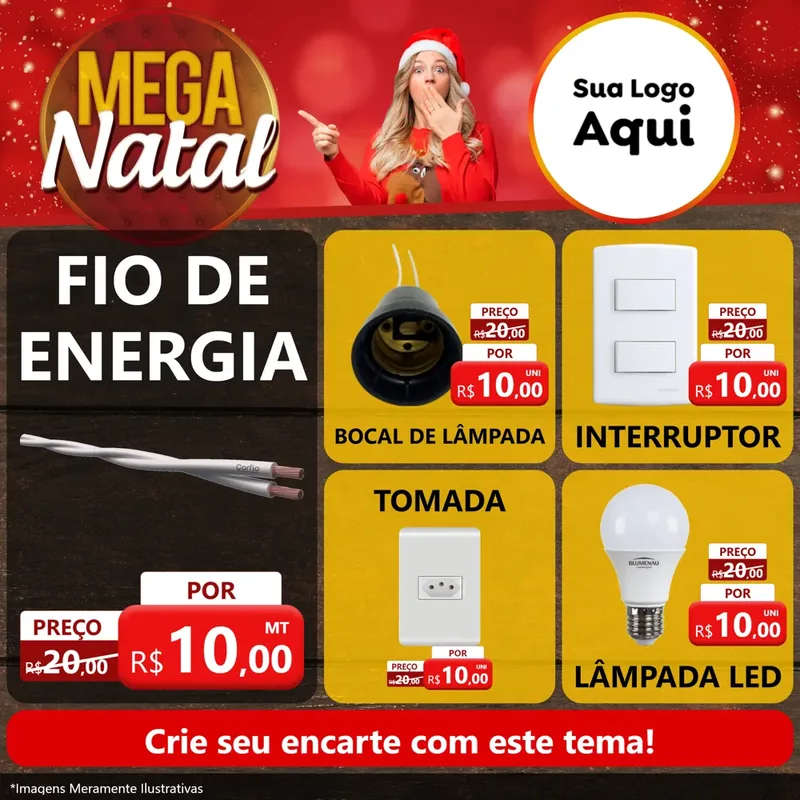 Modelo de Rede Social para Feed Facebook com o tema Mega Natal para Materiais Elétricos