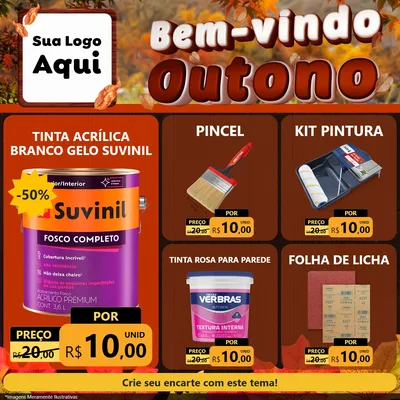 Modelo de Rede Social para Feed Facebook com o tema Bem-vindo Outono para Tintas e Ferramentas