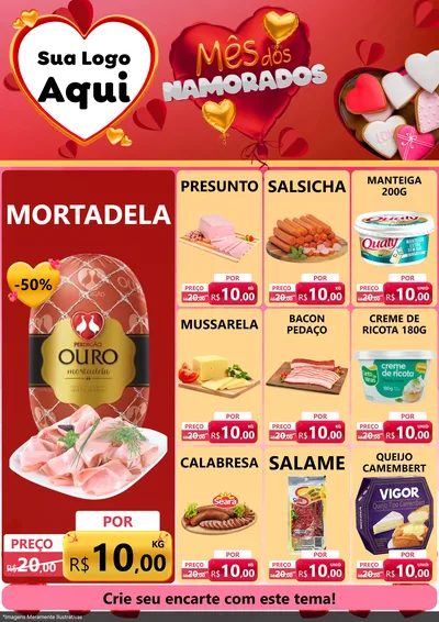 Modelo de Encarte para Encarte A4 Vertical com o tema Mês dos Namorados para Frios e Laticínios
