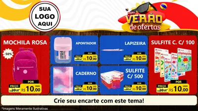 Modelo de TV para TV Horizontal com o tema Super Verão de Ofertas para Papelaria