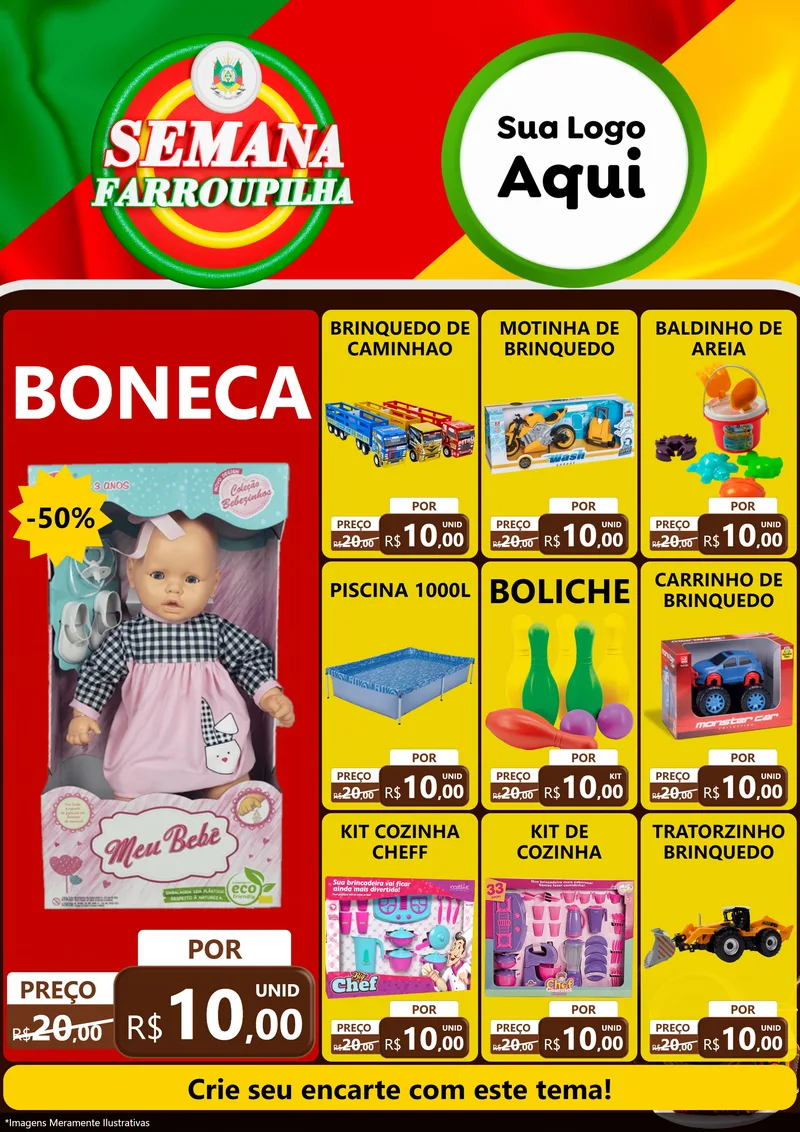 Modelo de Encarte para Encarte A4 Vertical com o tema Semana Farroupilha para Brinquedos
