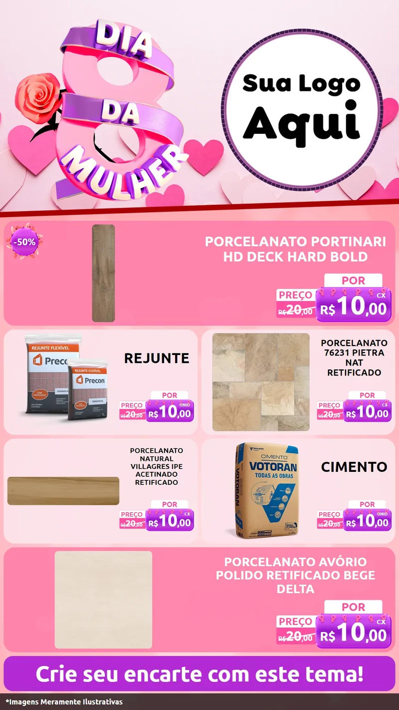 Modelo de TV para TV Vertical com o tema Dia da Mulher para Pisos e revestimentos