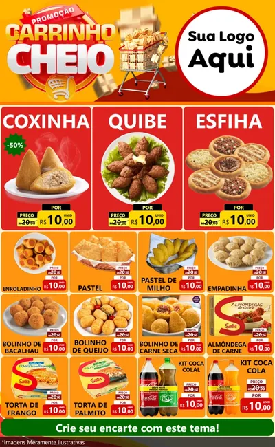 Modelo de Encarte para Encarte Grande com o tema Promoção carrinho cheio para Salgadaria