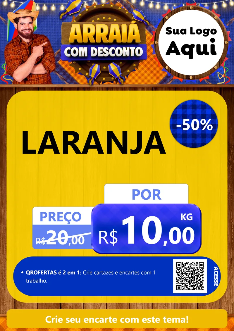 Modelo de Cartaz para Cartaz A4 Vertical com o tema Arraiá Com Desconto para Hortifrúti