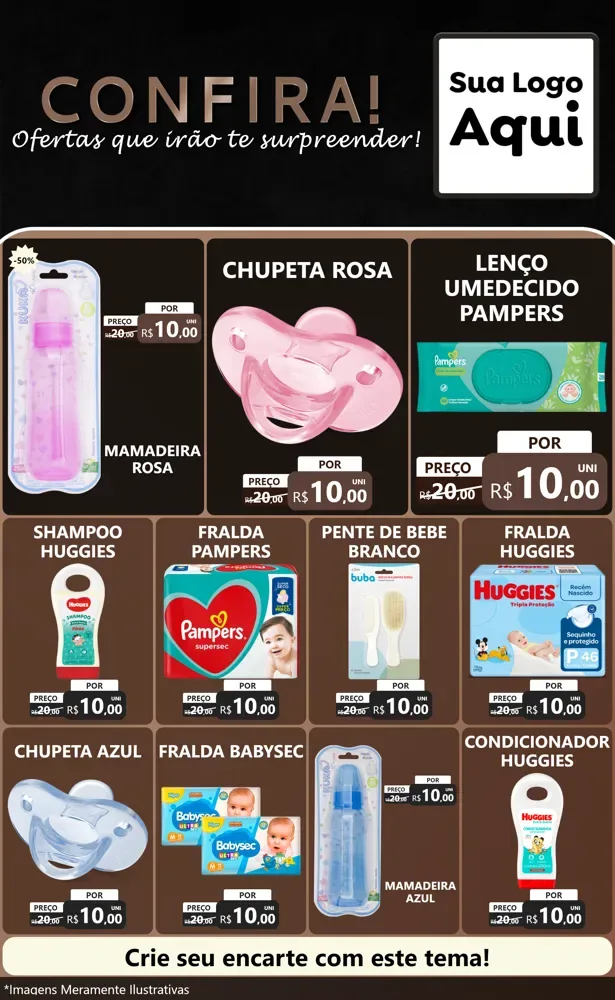 Modelo de Encarte para Encarte Grande com o tema Confira! Ofertas que irão te surpreender! para Bebês