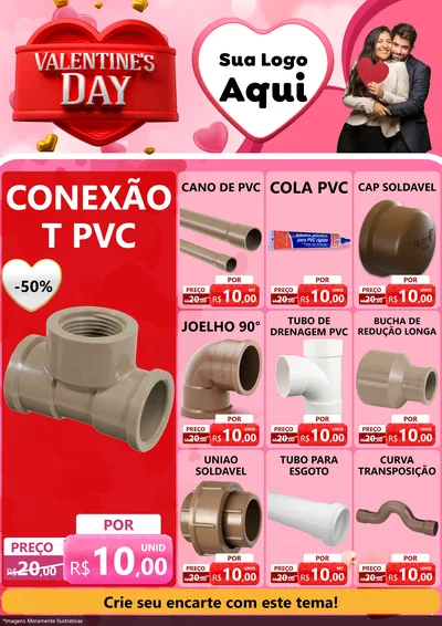Modelo de Encarte para Encarte A4 Vertical com o tema Valentine's Day para Tubos e conexões