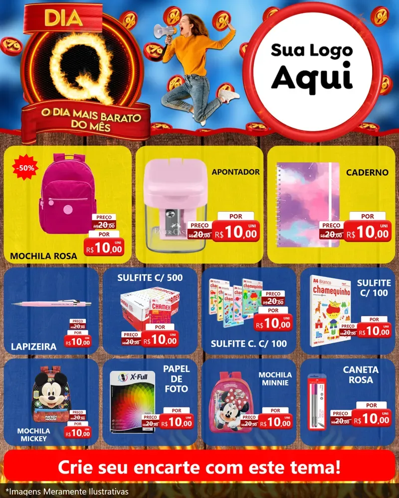 Modelo de Rede Social para Feed Instagram com o tema Dia Q - O Dia Mais Barato Do Mês para Papelaria