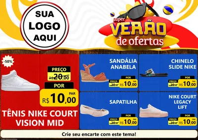 Modelo de Encarte para Encarte A4 Horizontal com o tema Super Verão de Ofertas para Calçados