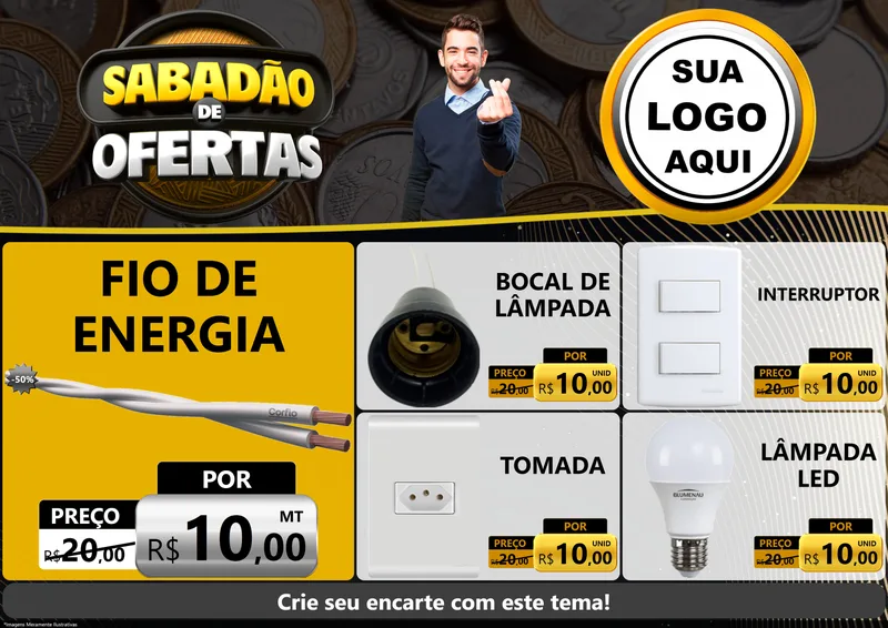 Modelo de Encarte para Encarte A4 Horizontal com o tema Sabadão de Ofertas para Materiais Elétricos