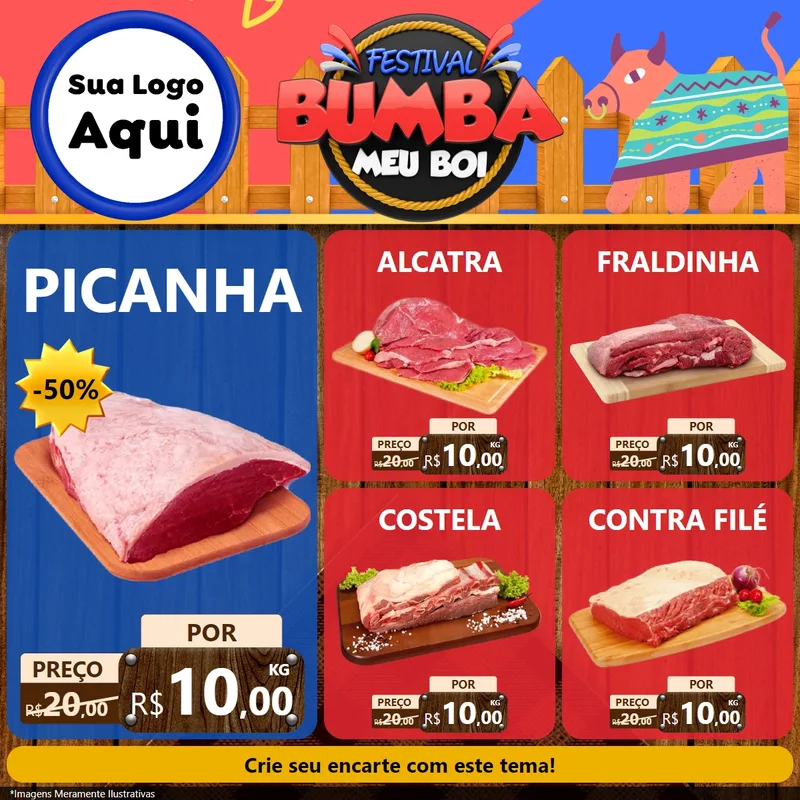 Modelo de Rede Social para Feed Facebook com o tema Festival Bumba Meu Boi para Açougue