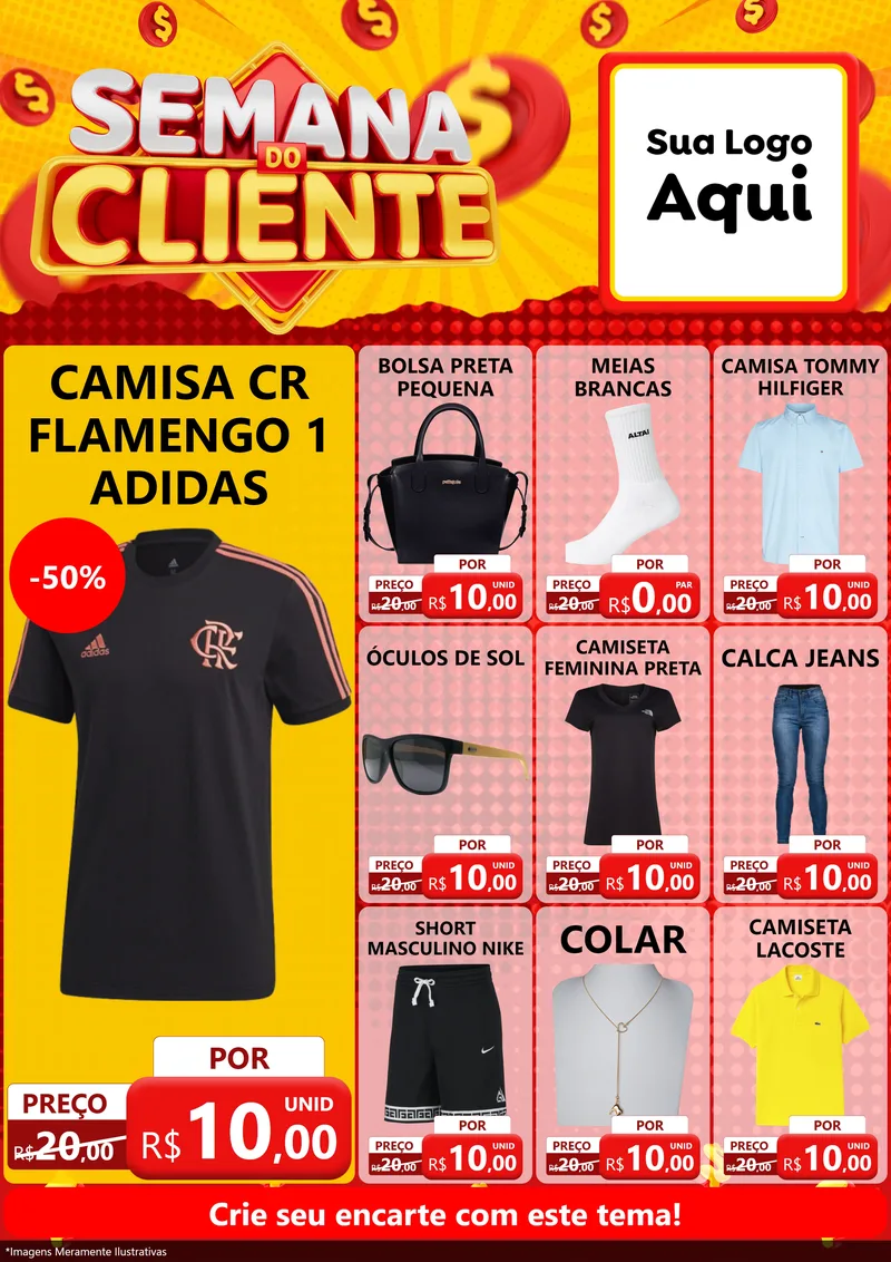 Modelo de Encarte para Encarte A4 Vertical com o tema Semana do Cliente para Roupas e acessórios