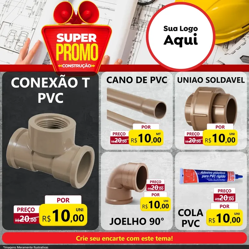Modelo de Rede Social para Feed Facebook com o tema Super Promoção Construção para Tubos e conexões