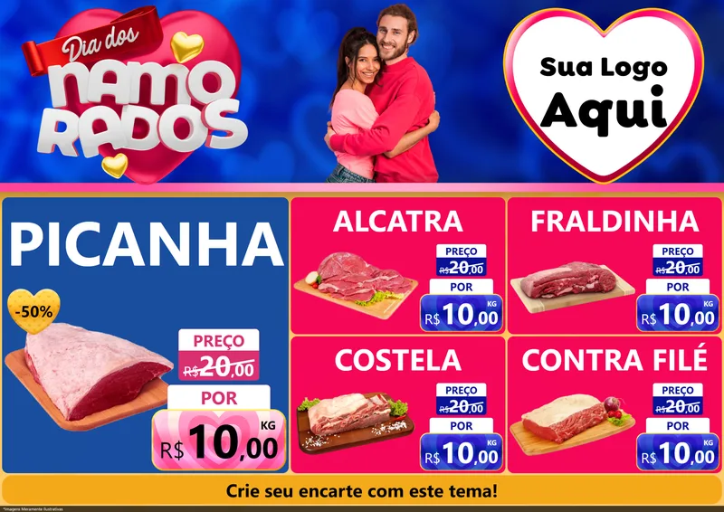 Modelo de Encarte para Encarte A4 Horizontal com o tema Dia dos namorados para Açougue