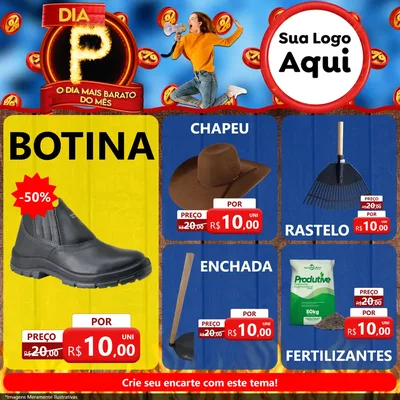 Modelo de Rede Social para Feed Facebook com o tema Dia P - O Dia Mais Barato Do Mês para Agropecuária