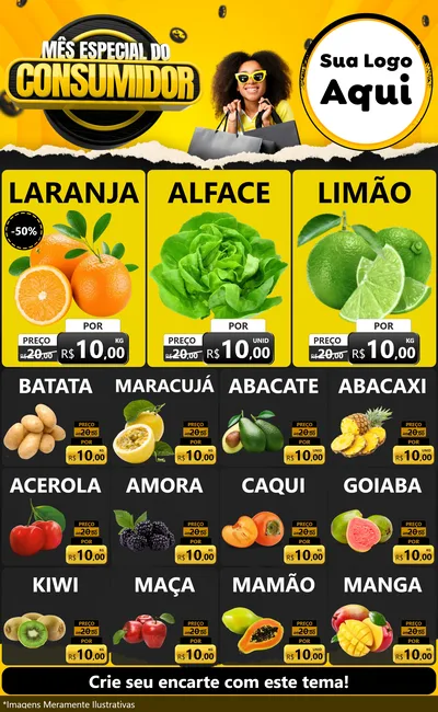 Modelo de Encarte para Encarte Grande com o tema Mês Especial do Consumidor para Hortifrúti
