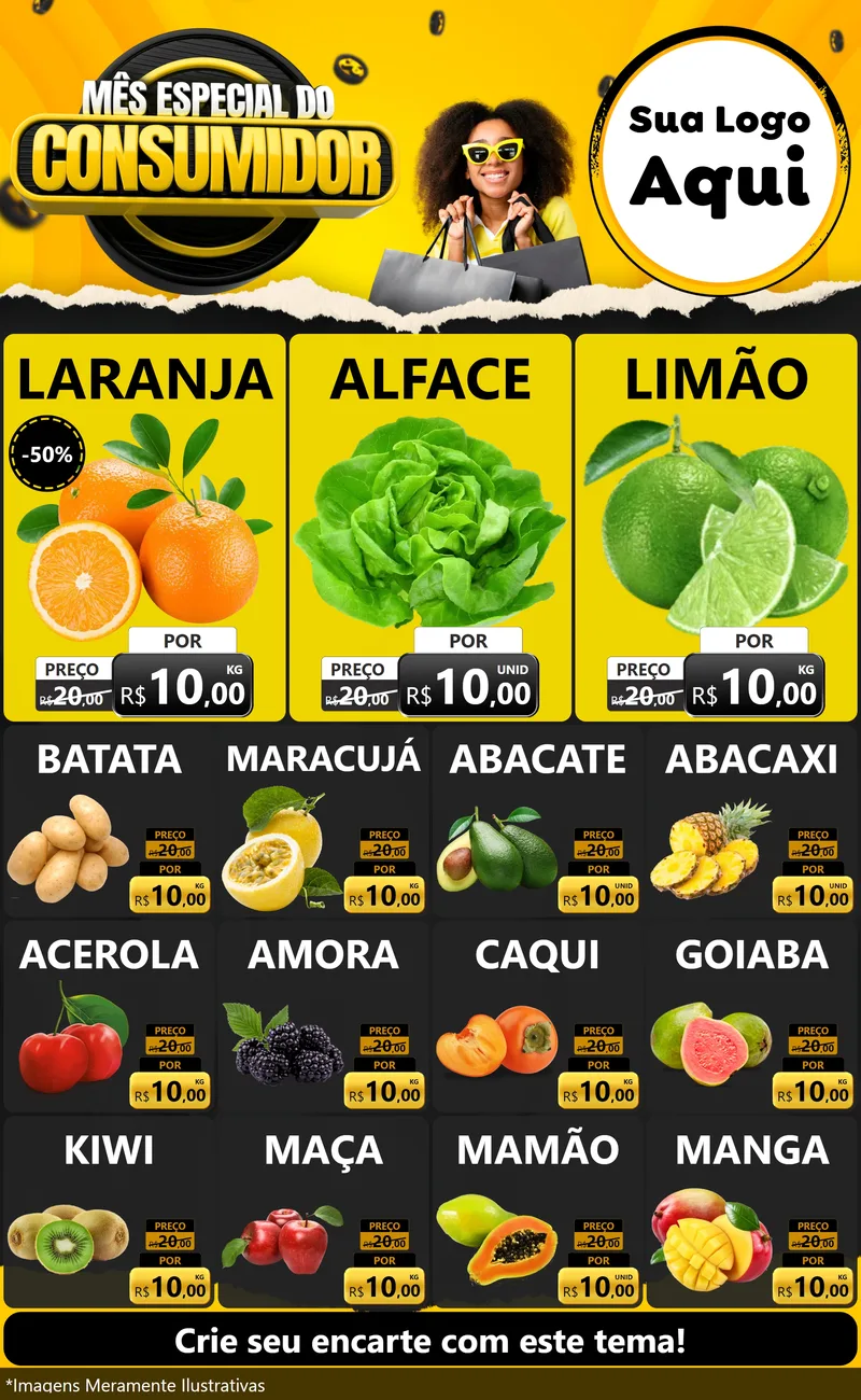 Modelo de Encarte para Encarte Grande com o tema Mês Especial do Consumidor para Hortifrúti