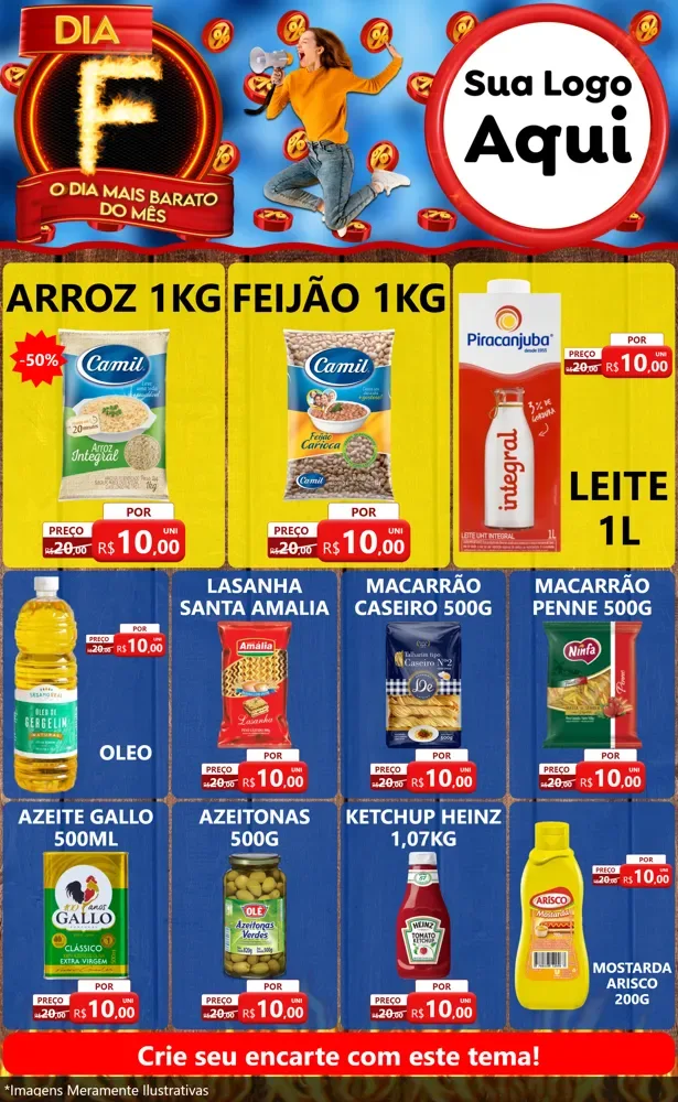 Modelo de Encarte para Encarte Grande com o tema Dia F - O Dia Mais Barato Do Mês para Supermercado