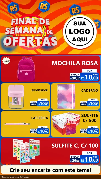 Modelo de TV para TV Vertical com o tema Final de Semana de Ofertas para Papelaria
