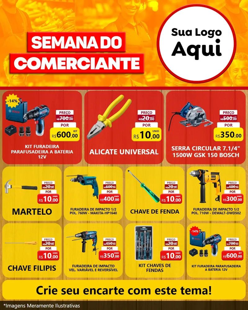 Modelo de Rede Social para Feed Instagram com o tema Semana do Comerciante para Maquinas e Ferramentas