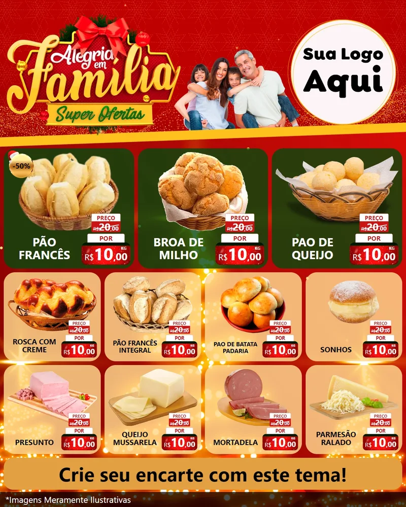 Modelo de Rede Social para Feed Instagram com o tema Alegria em Família Super Ofertas - Natal para Padaria