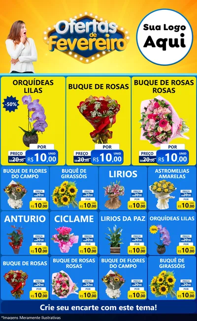 Modelo de Encarte para Encarte Grande com o tema Ofertas de Fevereiro para Floricultura e jardim