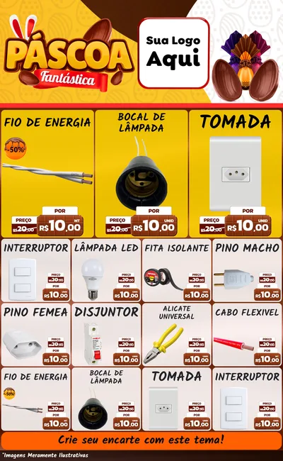 Modelo de Encarte para Encarte Grande com o tema Páscoa Fantástica para Materiais Elétricos