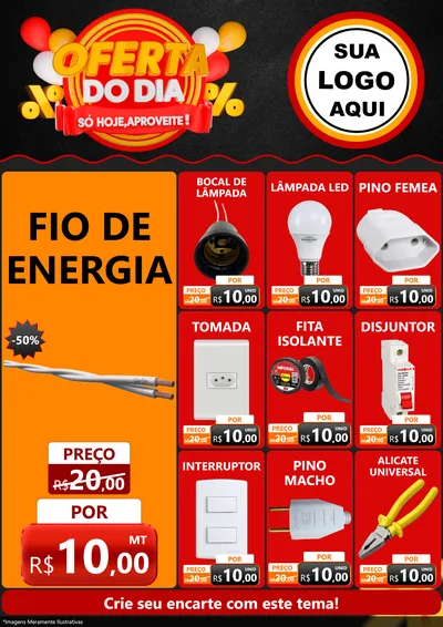 Modelo de Encarte para Encarte A4 Vertical com o tema Oferta do Dia - Só hoje, Aproveite! para Materiais Elétricos
