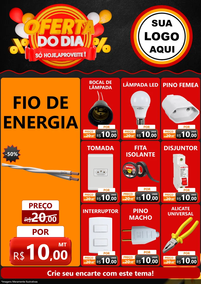 Modelo de Encarte para Encarte A4 Vertical com o tema Oferta do Dia - Só hoje, Aproveite! para Materiais Elétricos