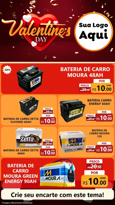 Modelo de TV para TV Vertical com o tema Valentine's Day para Baterias Elétricas