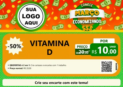 Modelo de Cartaz para Cartaz A4 Horizontal com o tema Comece Março Economizando para Farmácia