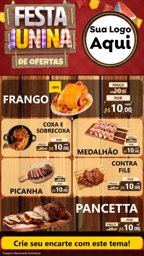 Modelo de TV para TV Vertical com o tema Festa Junina de Ofertas para Assados