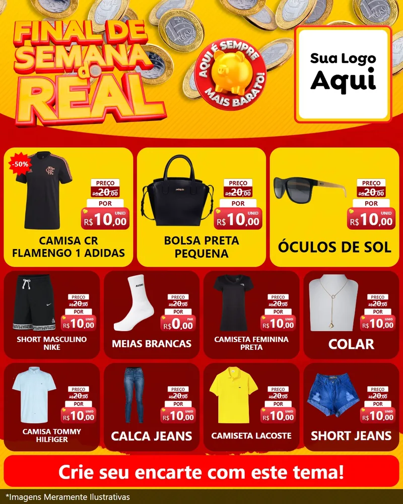 Modelo de Rede Social para Feed Instagram com o tema Final de Semana do Real para Roupas e acessórios